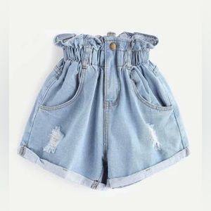 Romwe Paperbag Style High Waist Distressed Denim Short with Pockets Size Large